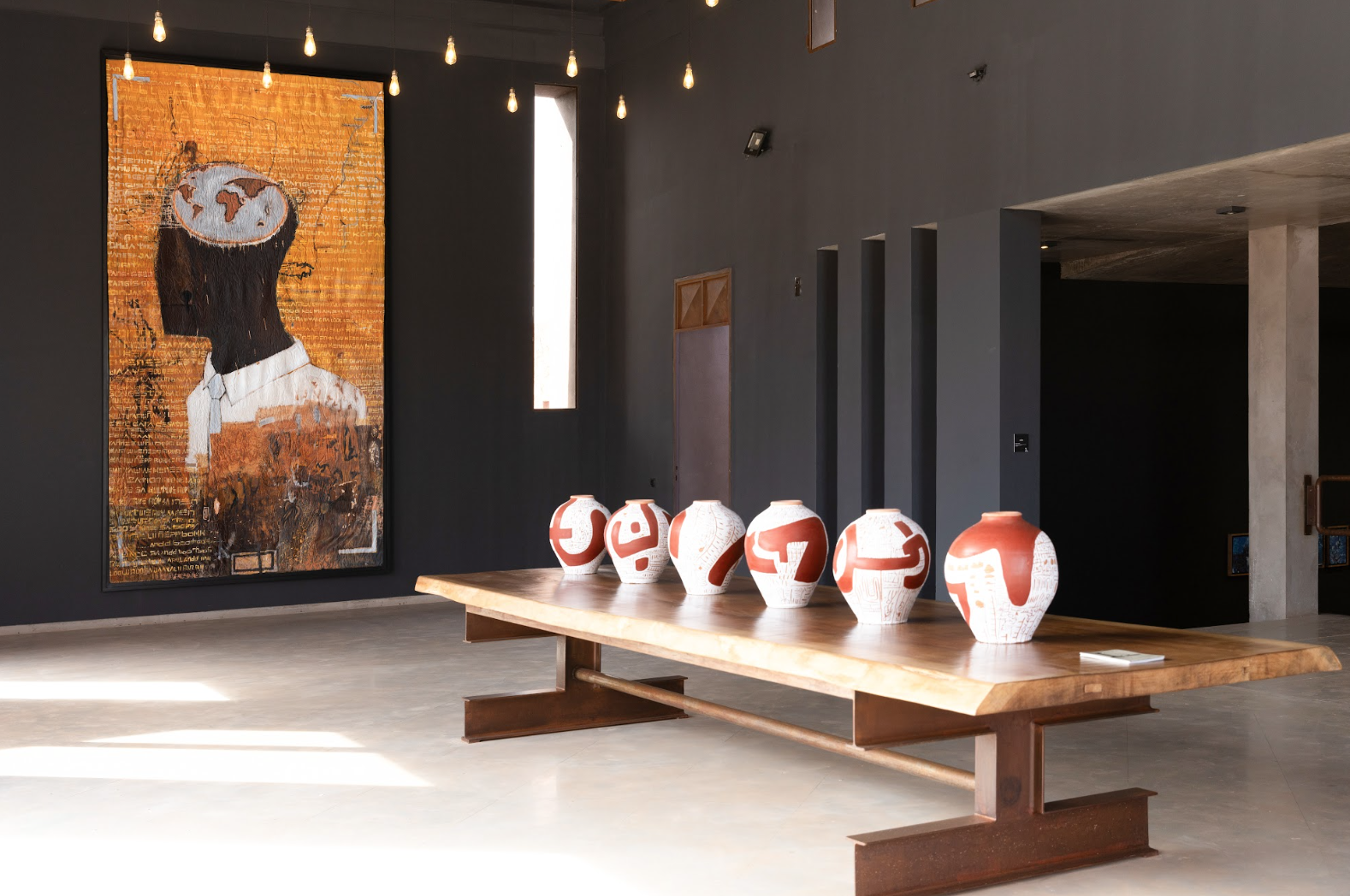 Independent art gallery interior with contemporary works in Marrakech
