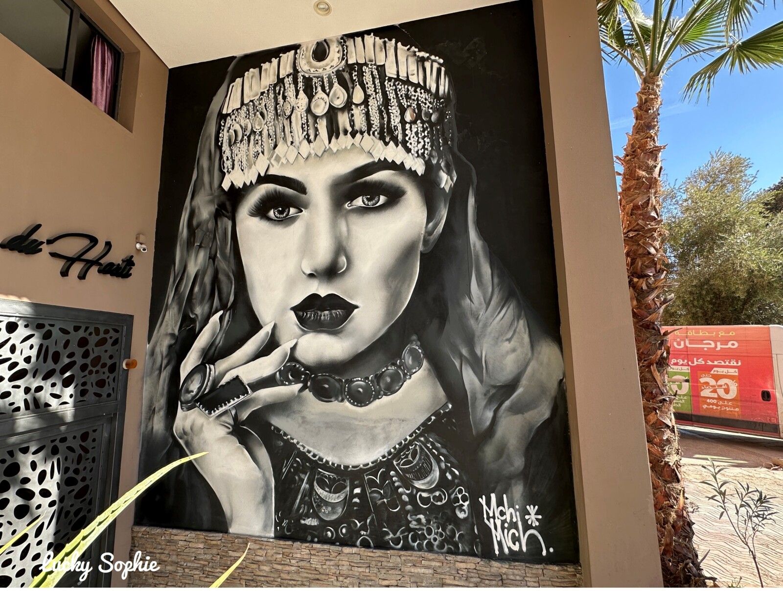 Large street art mural on a wall in Marrakech