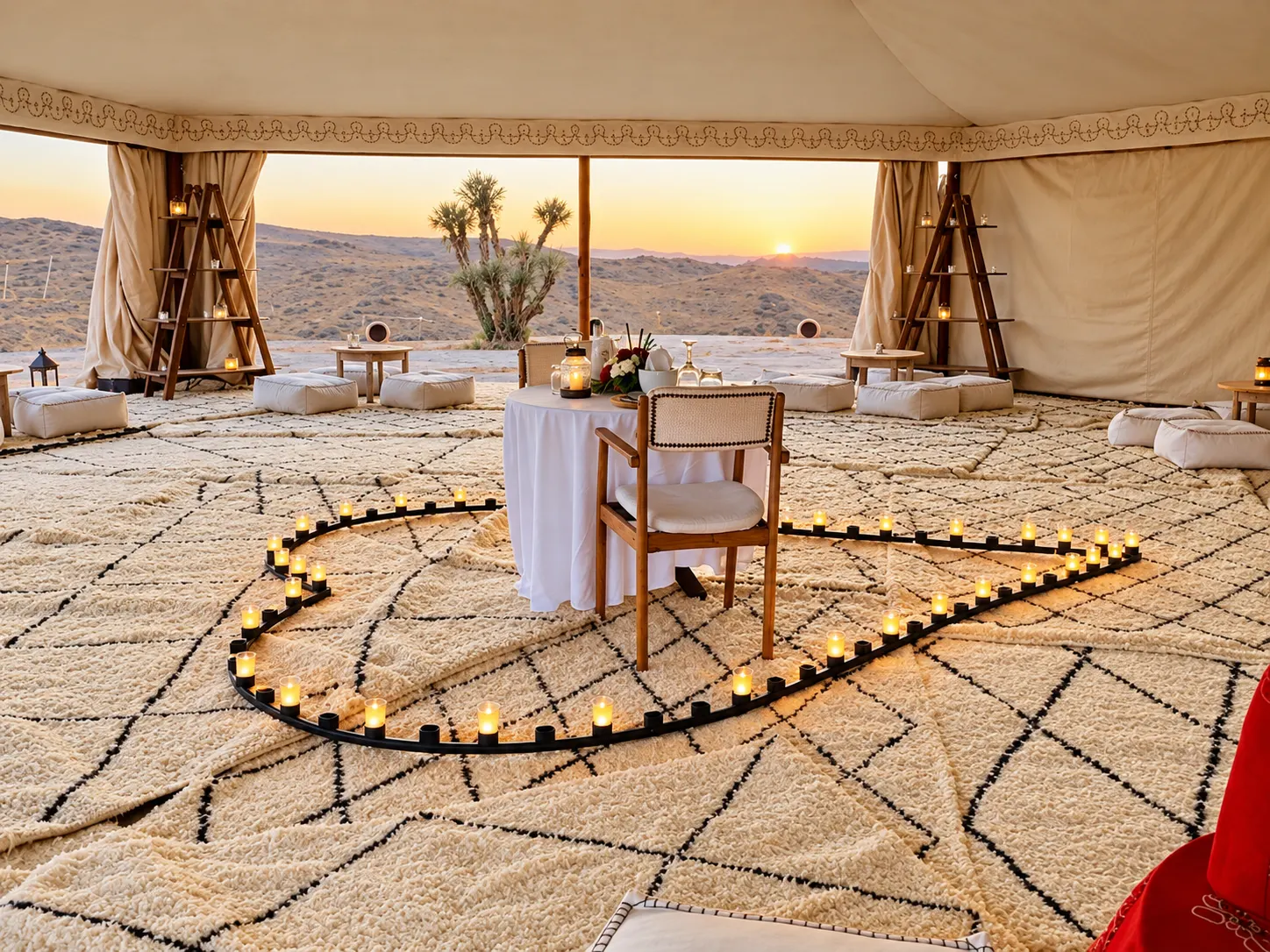 Romantic dinner under a tent in the Agafay desert